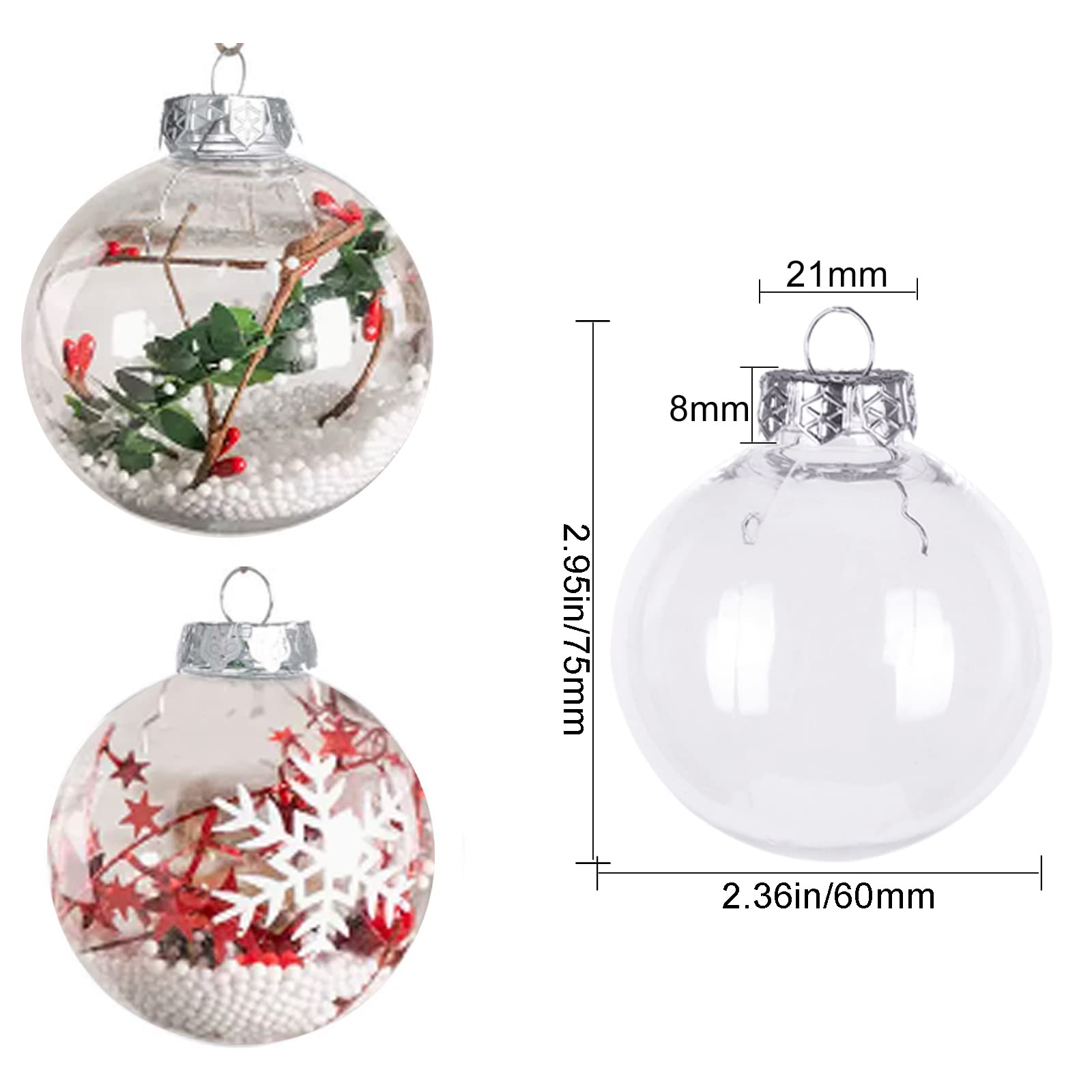 20PCS Boule Transparente Plastique Noël 6cm - Boules de Sapin Bricolage Remplissables en Plastique À Remplir