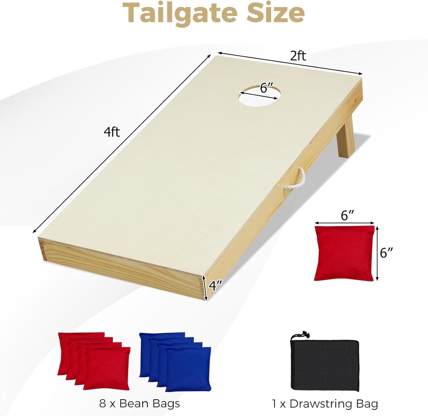 GYMAX Cornhole Board Set, 3 x 2 FT/4 x 2 FT Includes Solid Wood Cornhole Boards, 8/16 Bean Bags, Storage Bag & Handle, Corn Hole Toss Games for Adults Outdoor Lawn Yard