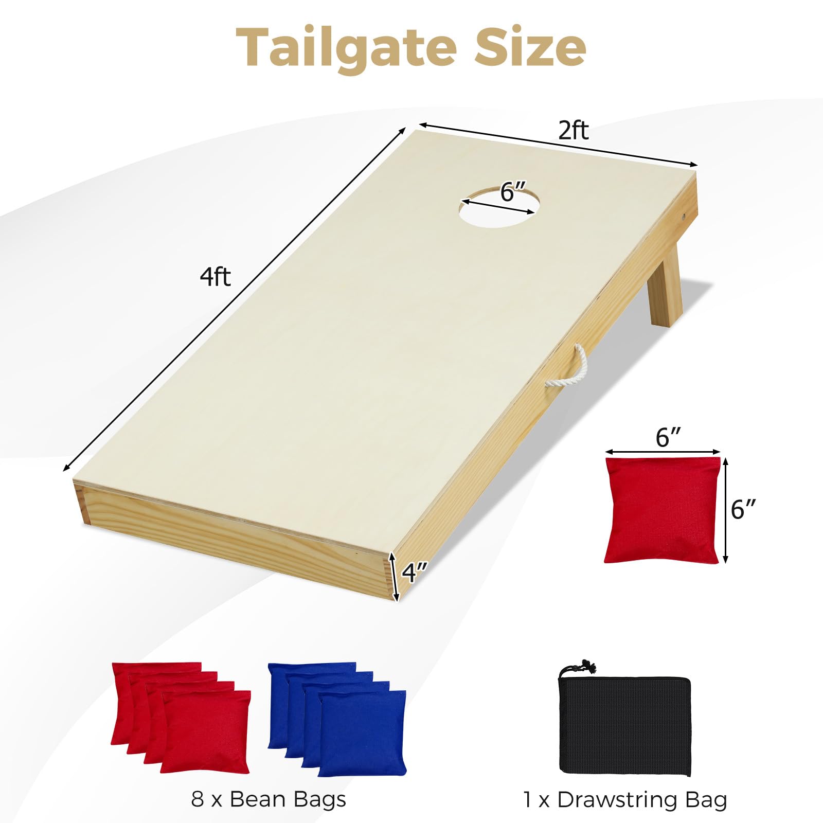 GYMAX Cornhole Board Set, 4 x 2 FT Includes Solid Wood Cornhole