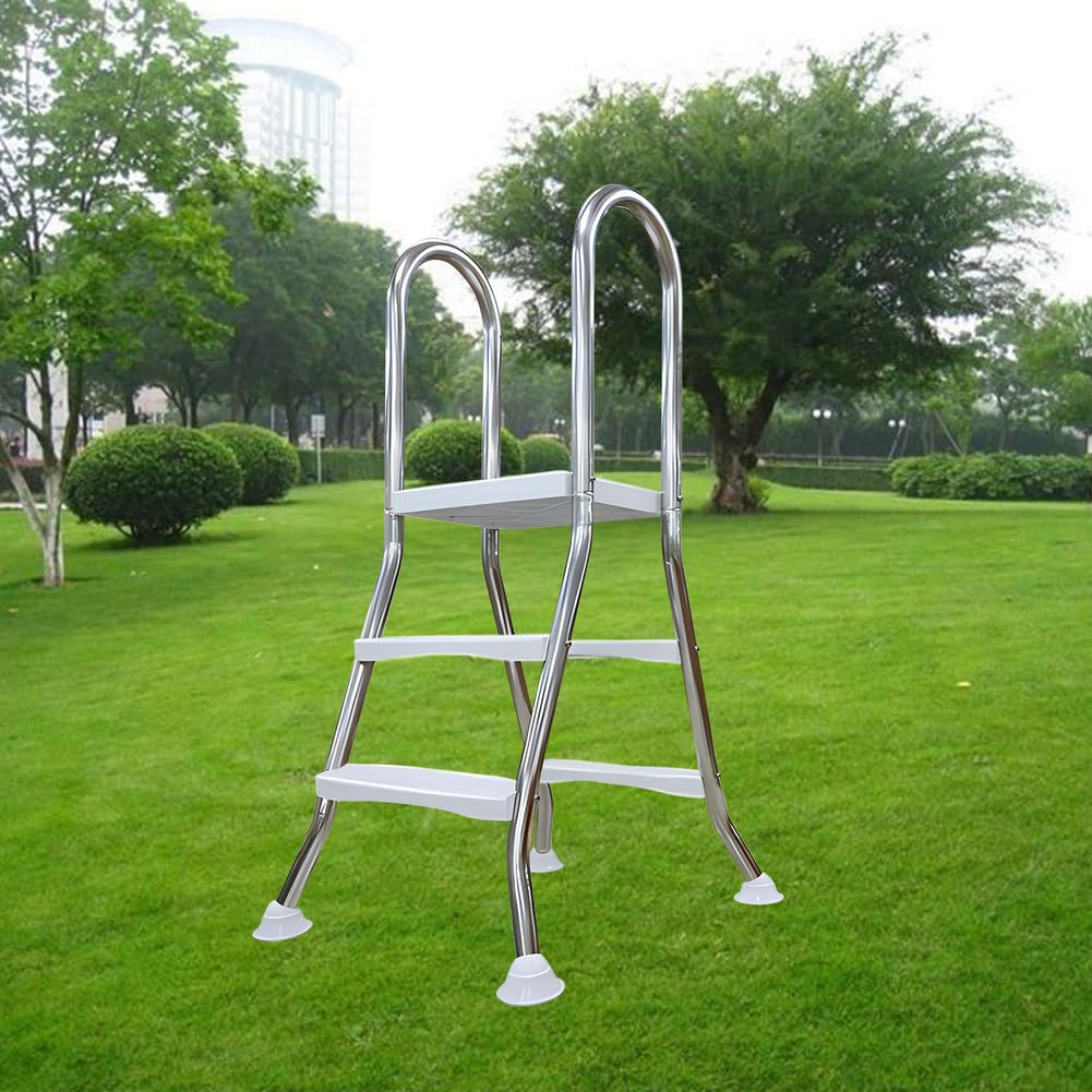 Heavy Du Échelle de Piscine Hors Sol 250 Lbs 83,8/109,2/134,6/160 cm Ajustable 2-5 Marches, Acier Inless Antidérapant, Double Face pour Piscines Intérieures/Intérieures