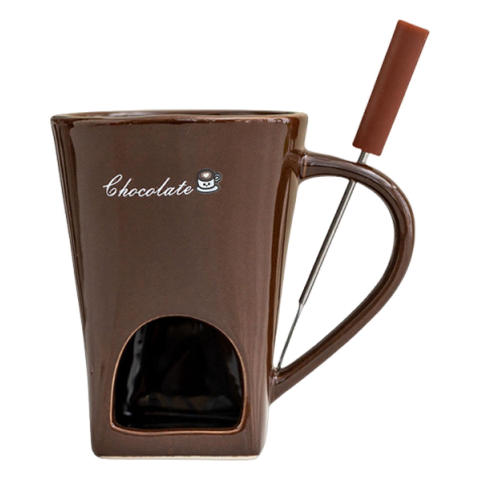 Gralara Taza para Fondue Taza Fondue Práctica Herramienta para el Hogar Calentador de y Queso en Cerámica con Fácil, Color Café, Individual