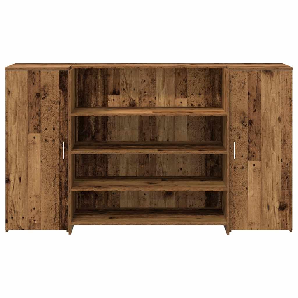 Bancone per ricevimento, effetto legno anticato, 3 pezzi, 180 x 50 x 103,5 cm | Banco di consulenza modulare con molto spazio per ufficio, studio di bellezza, hall hotel e studi medici.