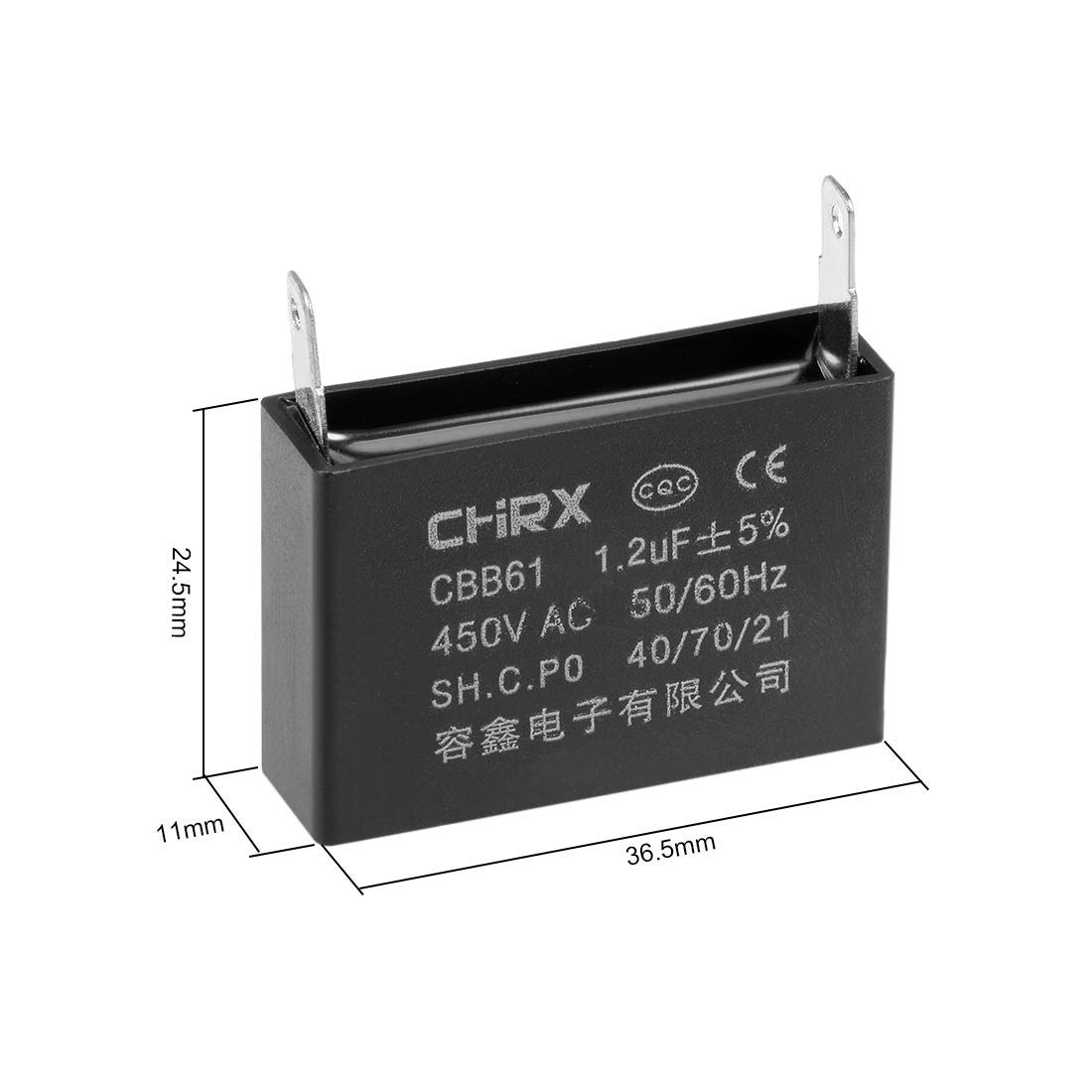 SENJU CBB61 450V Motor Run Capacitor – 2 Wires, 18/20/25/30/35/40/50µF, Polypropylene, Flush Mount, For Fans