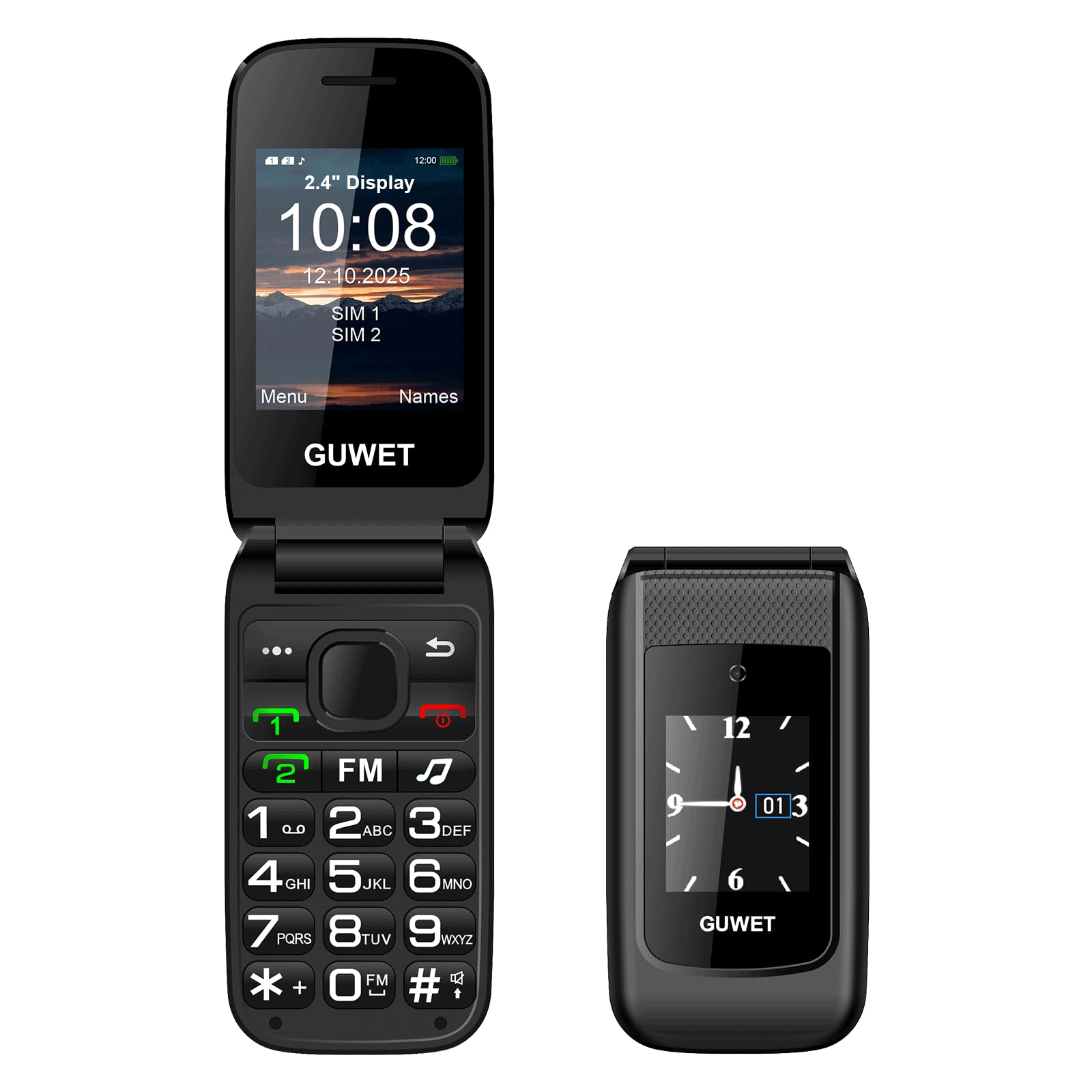 Seniorenhandy Klapphandy ohne Vertrag,Rentner Handy Großen Tasten mit SOS-Notruftaste,Dual SIM 2G GSM mit 2000mAh Akku,USB-C,2.4"+1.77" Dual Display,Schwarz