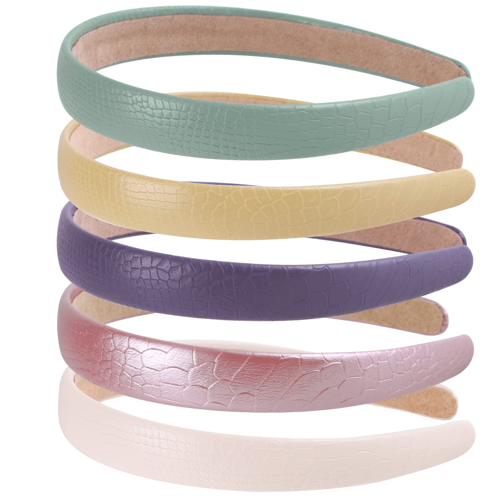 Colle 5PCS Leather Hairbands for Women Wide Leather Girls Headbands Kids Soft Hair Bands Solid Colors Textured Crocodile Hair Accessories Ladies Teens Head Loops