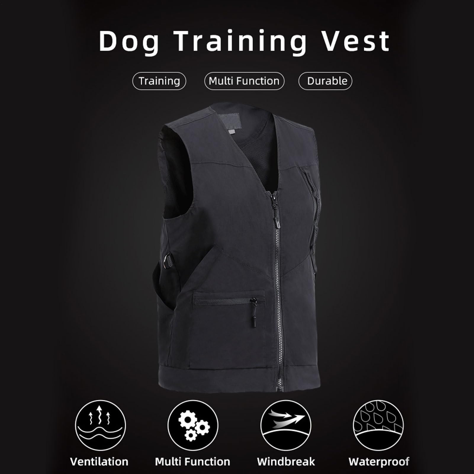Gilet Allenatore Canino Poliestere, Tasche Multiple | Dresseur - Indumento protettivo multiuso con fibbia a D per allenamento all'aperto, escursionismo, campeggio, caccia, pesca