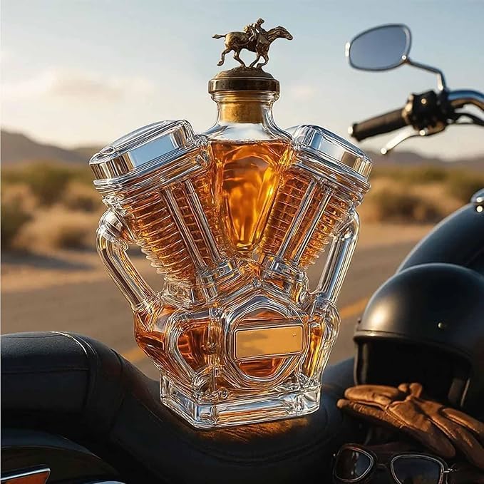 Bouteille à Whisky Décanteur Verre Moteur Moto 80 Cm - Fait Main, Design Mécanique 3D, Cadeau Vintage - 5