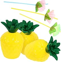 COLLBATH Conjunto De 3 Copos De Abacaxi Para Festa Havaiana Copos De Frutas De Plástico Copo De Vinho Enfeites De Verão Copo Em Forma De Abacaxi Copos De Abacaxi Com Canudos Copo De