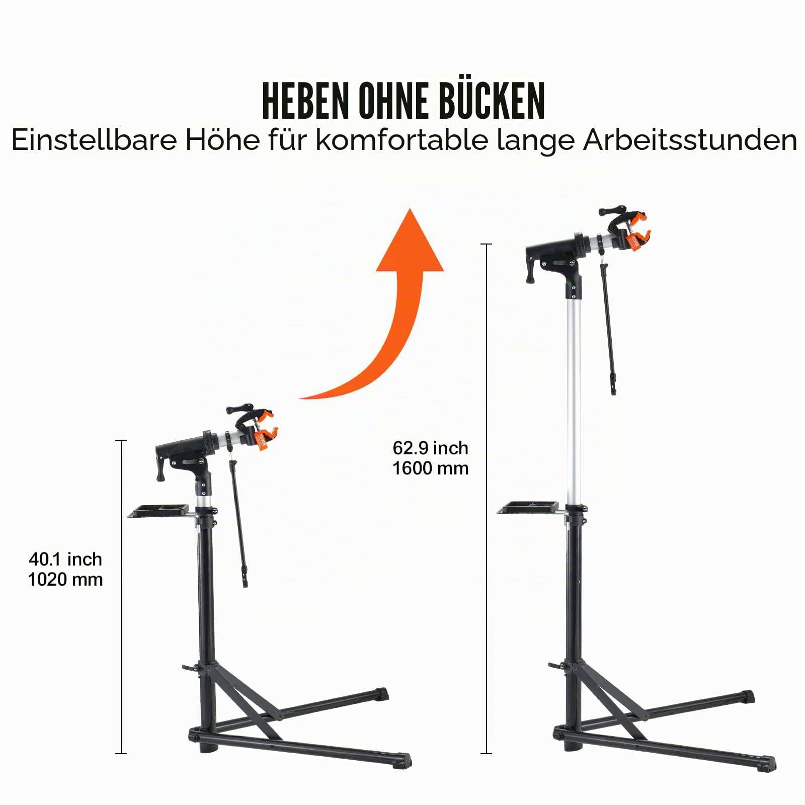VEVOR Fahrradreparaturständer Fahrradmontageständer, Reparaturständer Aluminium für Fahrräder, Schwerlast-Montageständer 30 kg, 102-160 cm Höhenverstellbarer Fahrradständer mit 360° Drehbar Klemmkopf