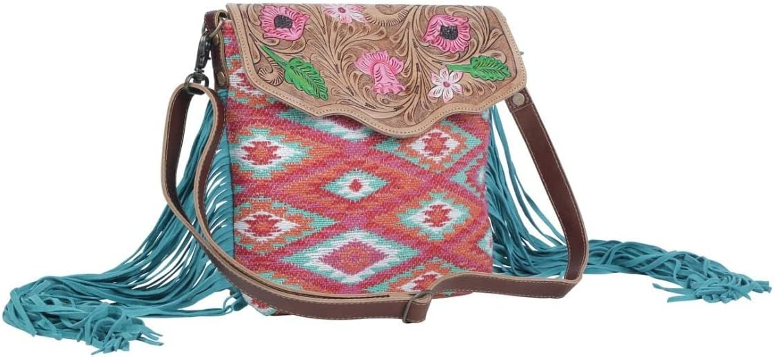 Myra Bag Floral Pink Hand-Tooled Bag S-4699 - Image 3