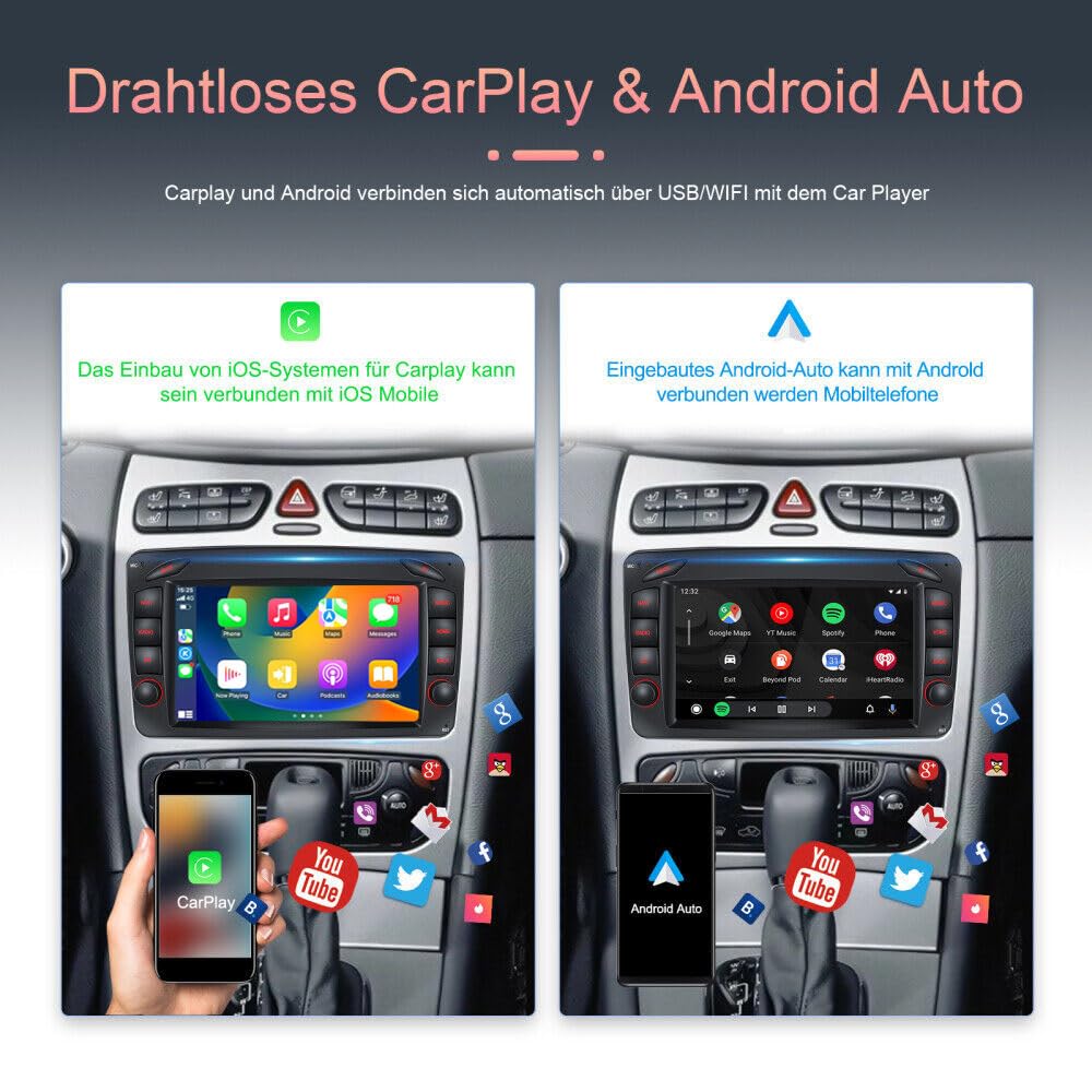 Navigatore satellitare GPS da 7 pollici con CarPlay e Android + HD telecamera di retromarcia sistema di parcheggio compatibile con Mercedes-Benz G-Klasse W463 G36 G55AMG G270 G300 G320 G400 G500