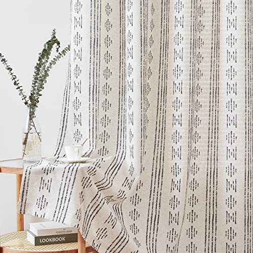 Jinchan Boho Curtains Linen Curtains For Living Room Black Farmhouse Boho Curtains 63 Inch Length Geometric Striped Patterned Mudcloth Grommet Curtains 2 Panels Black On Beige #TOP5