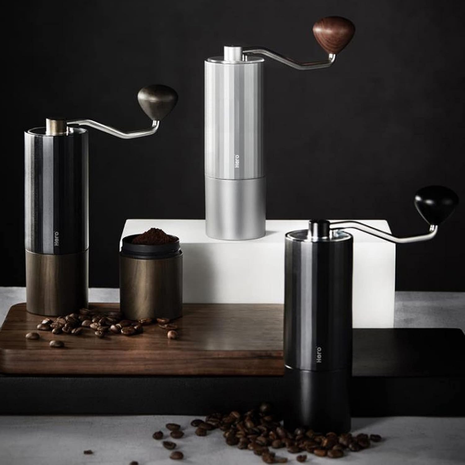 Classic Manual Coffee Grinders Silver 15 G, Adjustable Kitchen Stainless Steel Burr Bean Machine, Portable Coffee Grinder, Transparent Bean Cover, with Visual Operation