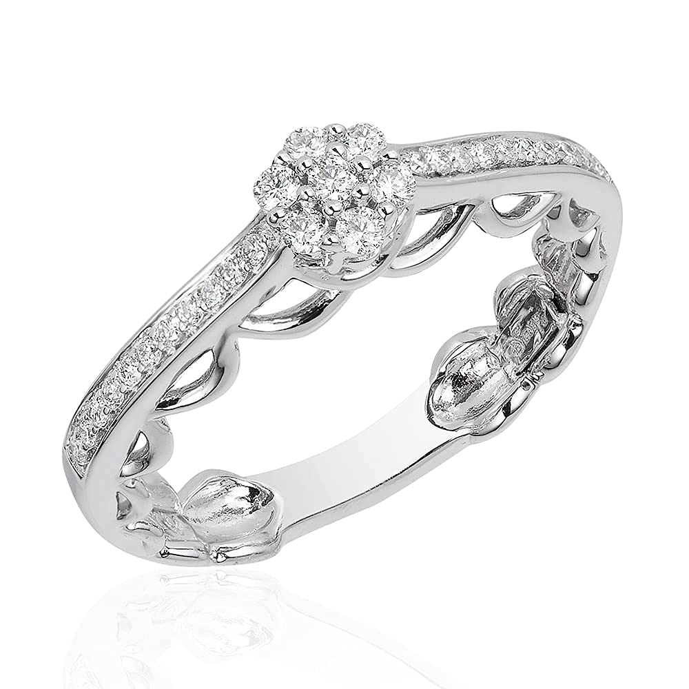 Enchanted Disney Fine Jewelry 14K White Gold 1/4 CTTW Diamond Cinderella  Ring Size