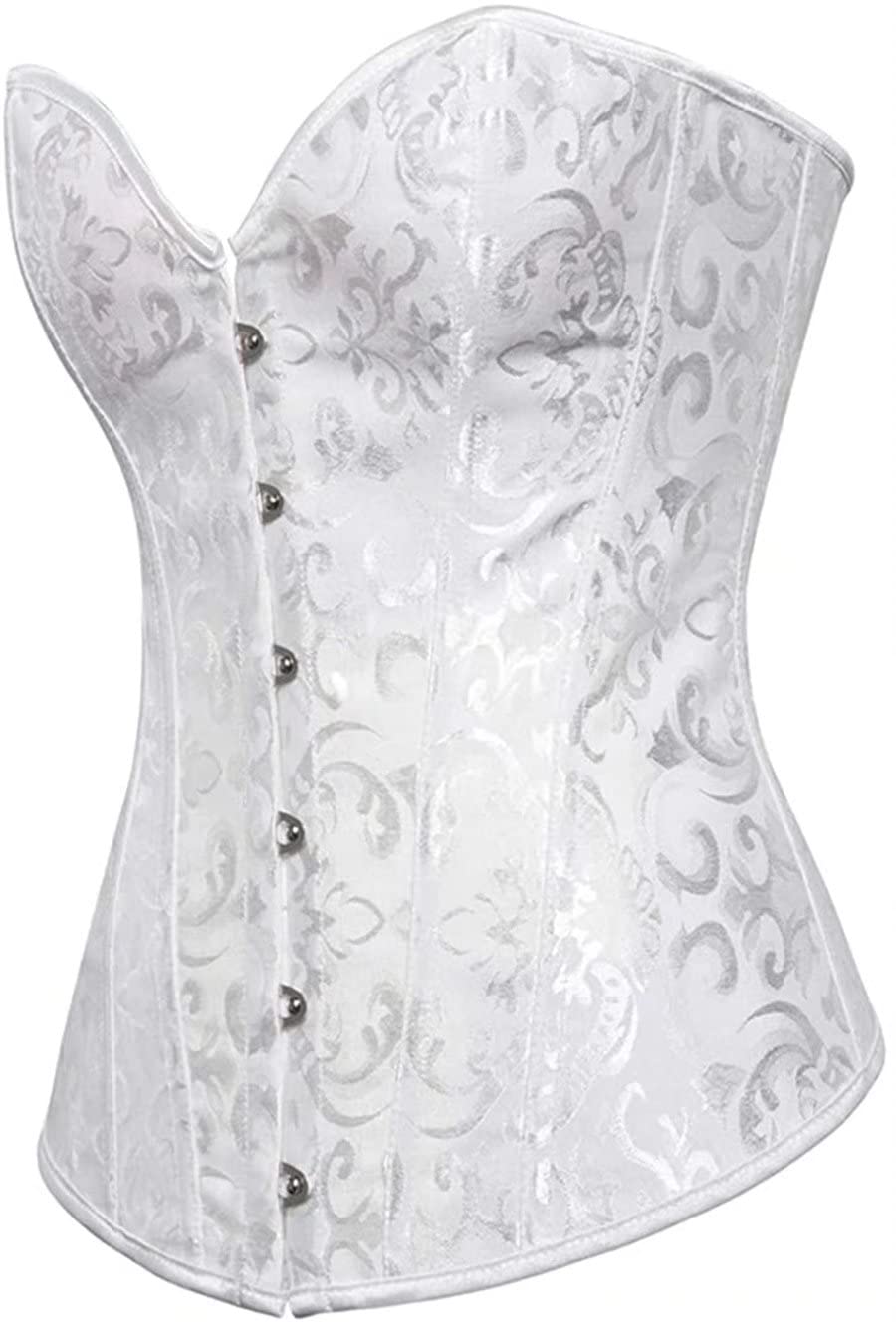 jutrisujo Corset Tops for Women Corsets Bustiers Boned Brocade Floral Plus Size Victorian White S