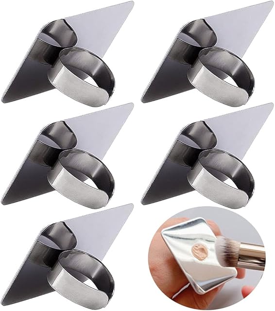 5PCS Makeup Mixing Palette Nail Art Palette Ring Stainless Steel Makeup Nail Palette Ring for Mixing Foundation Silver