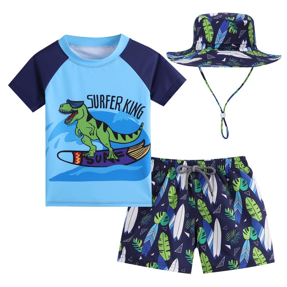 Toddlers and Baby Boys' 3-Piece Rash Guard Swimsuits Kids Long Sleeve Sunsuit Swimwear Sets