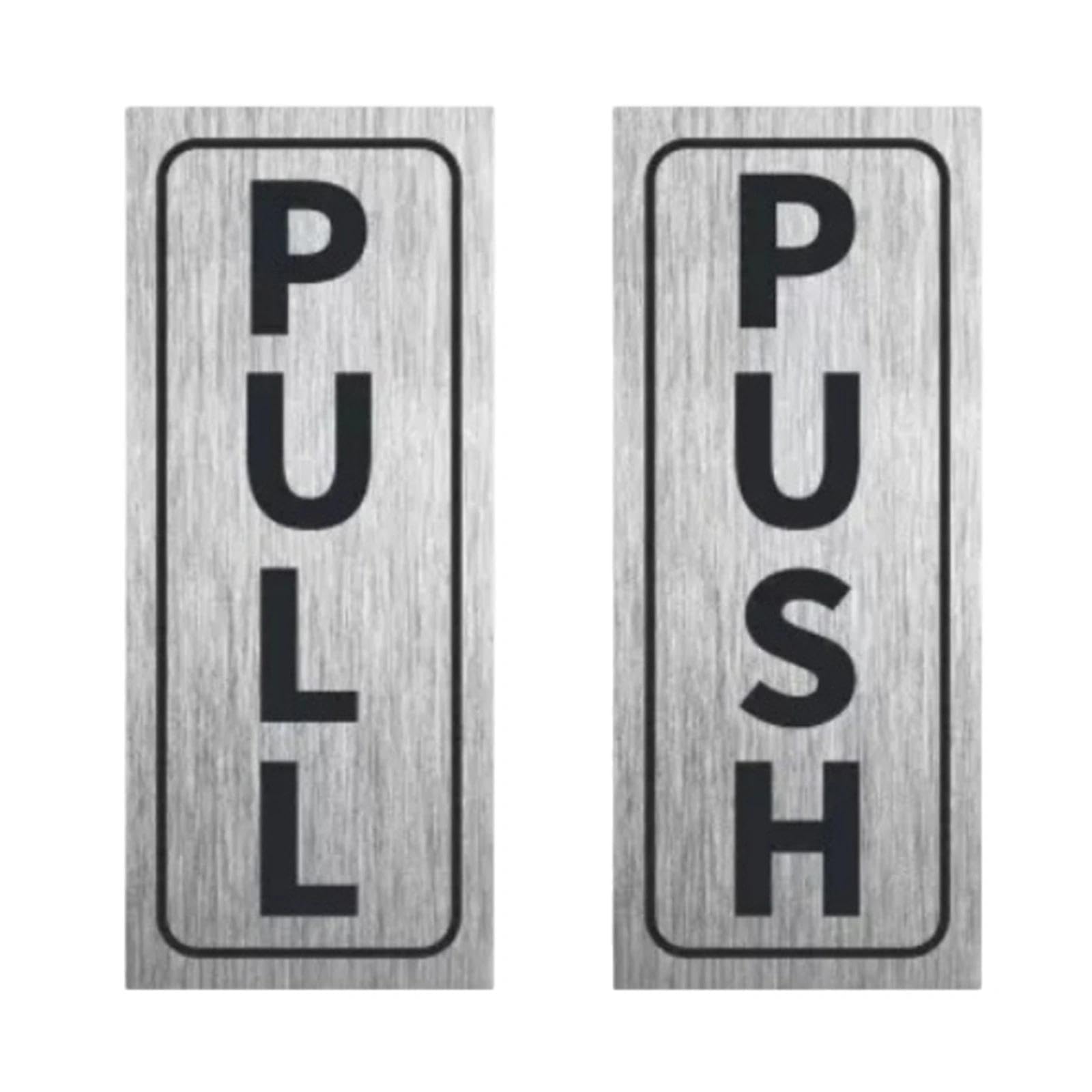 Livawnd 1 Set Push Pull Door Stickers, 12.7x5cm Silver Black PVC Self-Adhesive Waterproof Door Sign Stickers for Commercial Office Shop Glass Doors