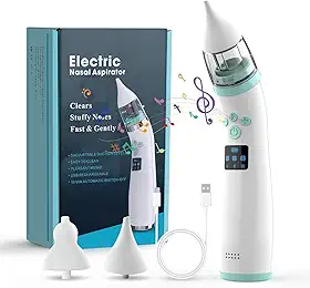 Limpador Nasal Elétrico para Bebês, Removedor de Ranho de Bebê com Carregamento USB, Extrator de Ranho de Bebê com 2 Cabeças de Silicone, 3 Níveis de Sucção Ajustáveis, Música e Calmante Leve