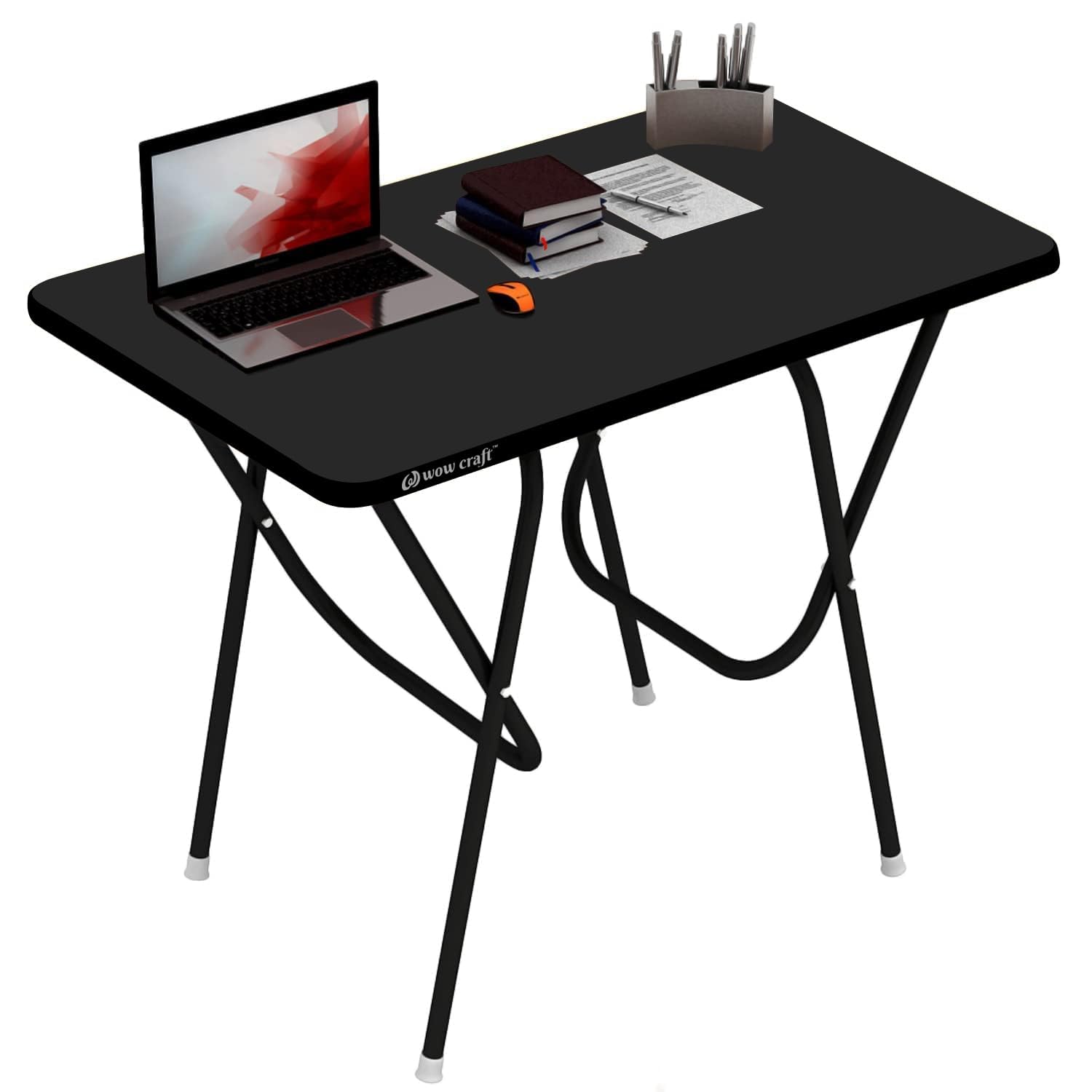 wow craft Multi-Purpose Portable & Foldable Wooden Table Desk | Engineered Plywood Top with Powder Coated Finish for Home & Office | 90x60x75 cm (FS Black) wow craft Multi-Purpose Portable & Foldable Wooden Table Desk | Engineered Plywood Top with Powder Coated Finish for Home & Office | 90x60x75 cm (FS Black)