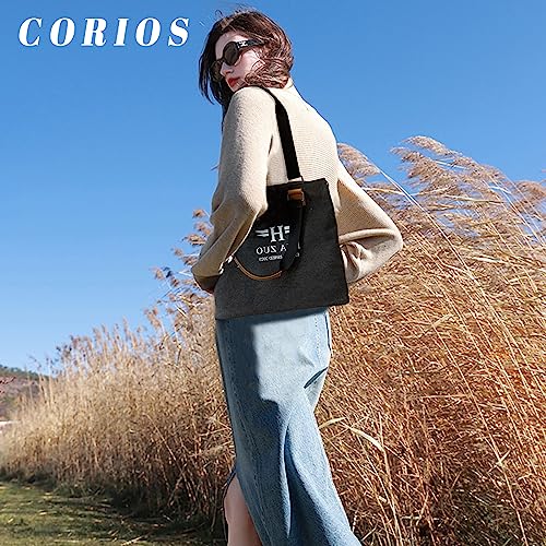 Image of CORIOS Canvas Handbag Women Tote Bag Large Capacity Shoulder Bag Multi-Pockets Top Handle Bag with Zipper Casual Hobo Bag