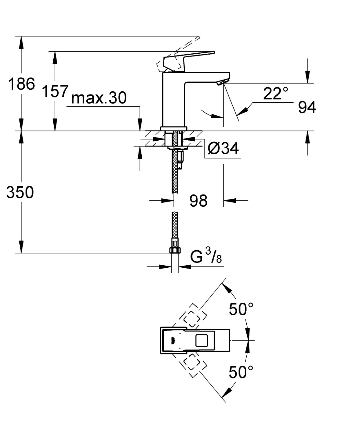 GROHE Eurocube - Waschtischarmatur EcoJoy (wassersparend, mit Temperaturbegrenzer), chrom, 2313200E