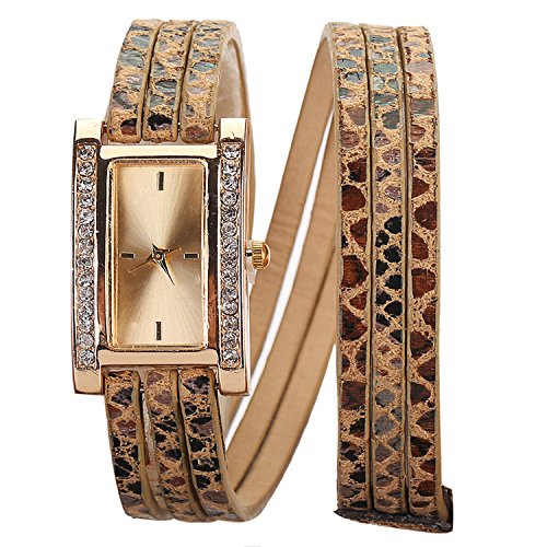 Jewelry Women's Multi-layer Rectangle Rhinestone Golden Watch,Colour:Dark Blue (Color : Coffee)