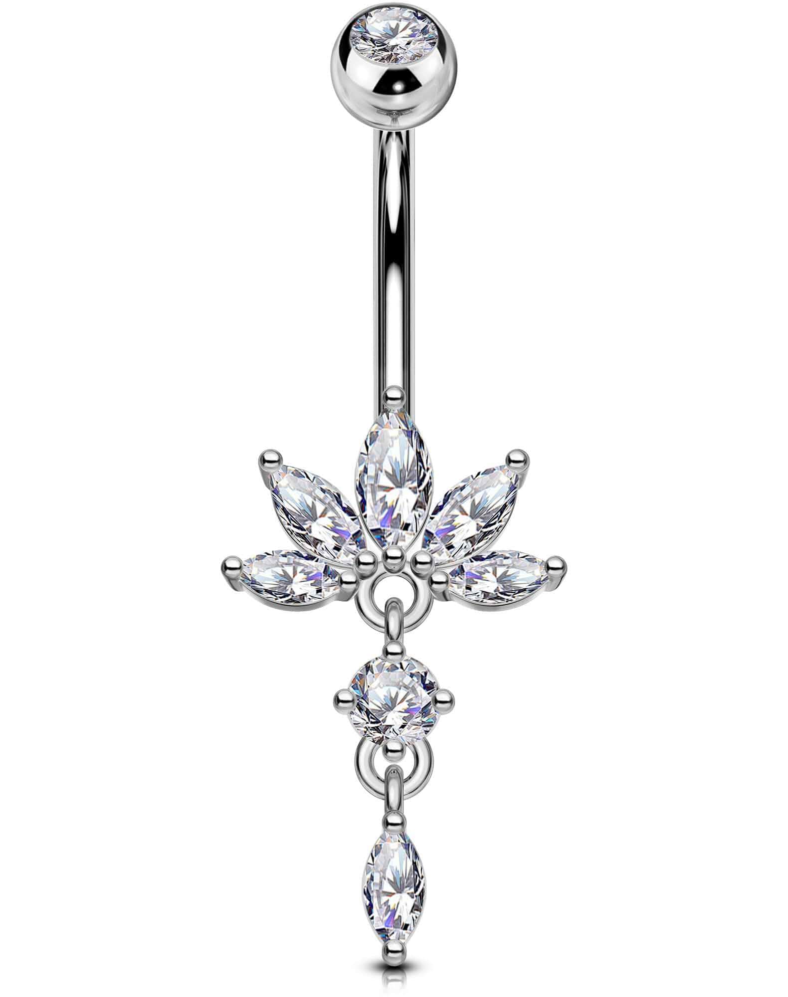 OUFER 14G Hypoallergenic Belly Button Rings, Dangle Belly Rings for Women, 316L Surgical Steel Navel Rings, Clear CZ Navel Piercing Jewelry, Curved Barbell