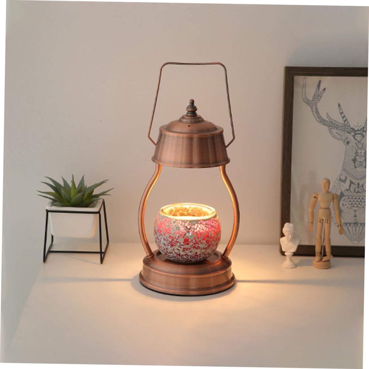 SOLUSTRE Retro Wachsschmelzlampe aus Legierung Dimmbarer Kerzenschmelzer für Schlafzimmer und Büro Flammenlose Duftlampe mit 220v für Starke und Saubere Aromen