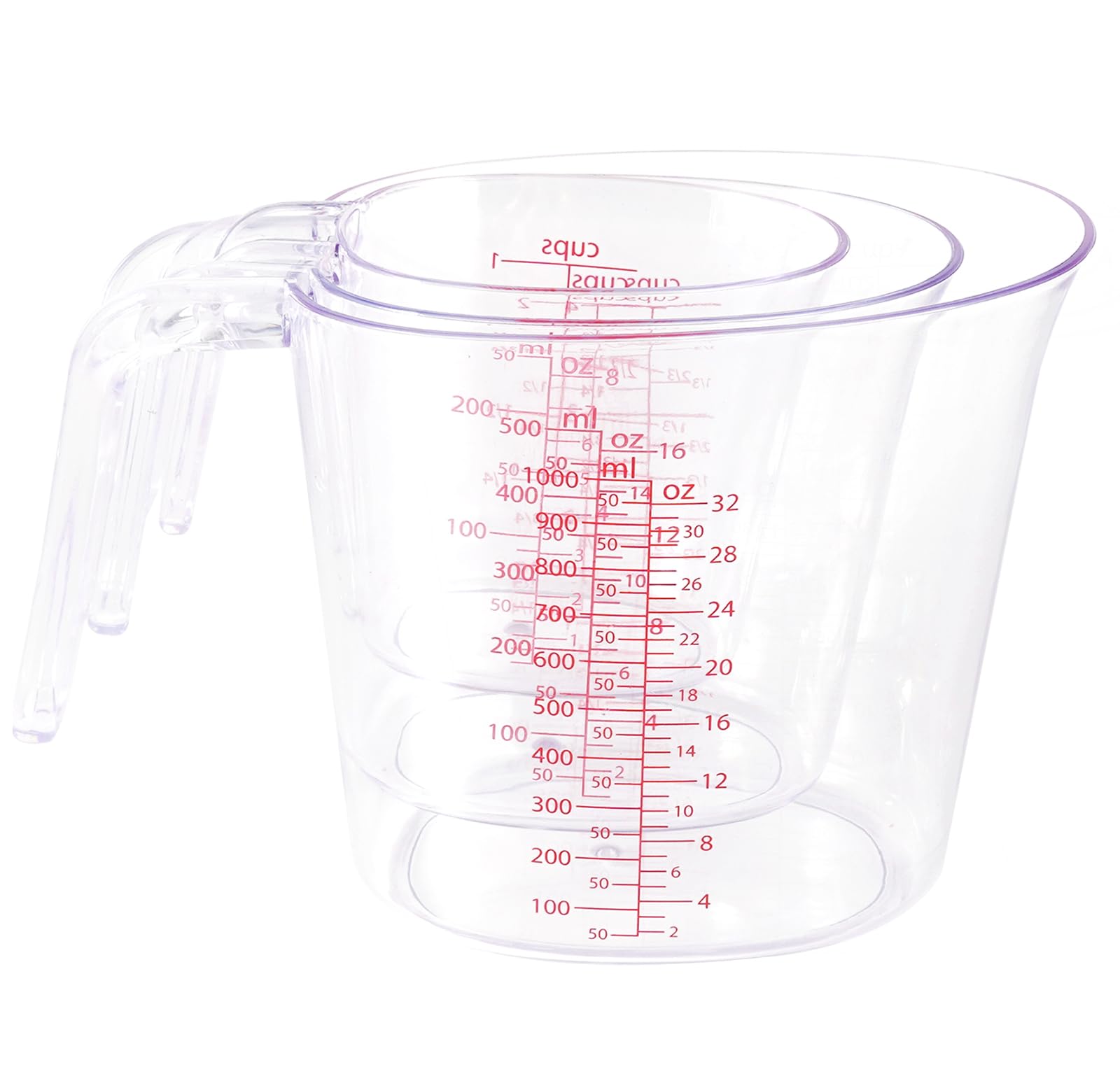 Recogwood 3-Piece Nesting Measuring Cups Set, BPA-Free Plastic Liquid Measuring Cup for Kitchen Cooking - Includes 1, 2, and 4 Cup with ML and Oz Measurement