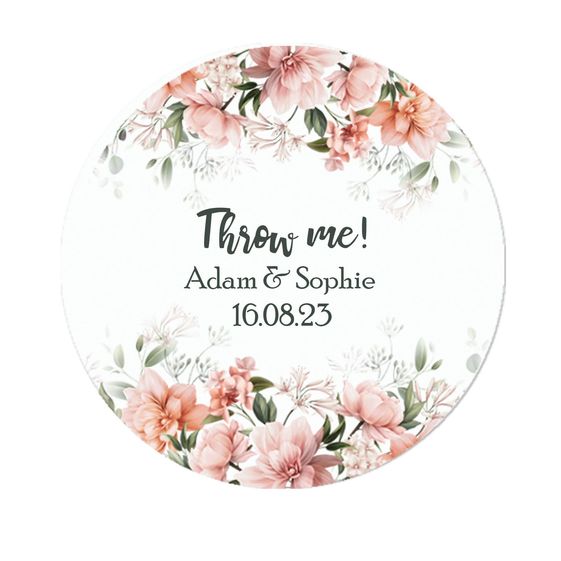 Treasured Forever Peach 35 Personalised Confetti Wedding Stickers Sprinkle The Love, Throw Me, Cone Bags Favour Luxury (Peach)