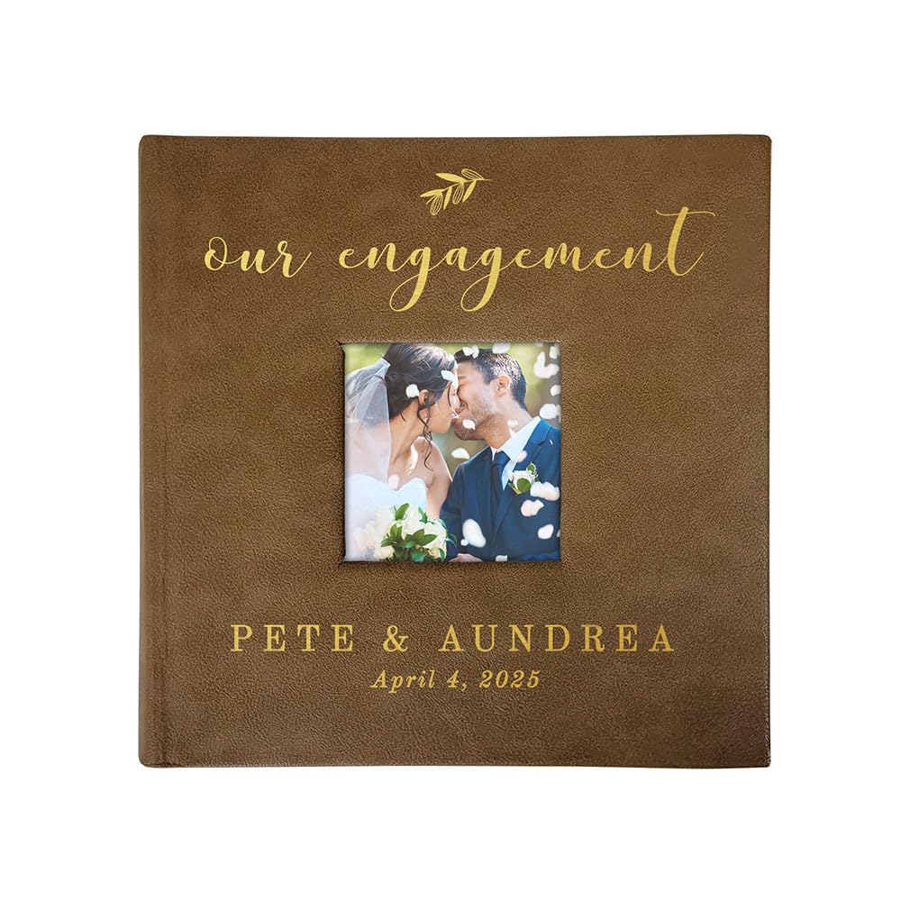 Personalized Engagement Photo Album, Holds 200 4" x 6" Photos, Engraved Our Engagement Leatherette Picture Album, Engagement Gifts For Couples, Brown