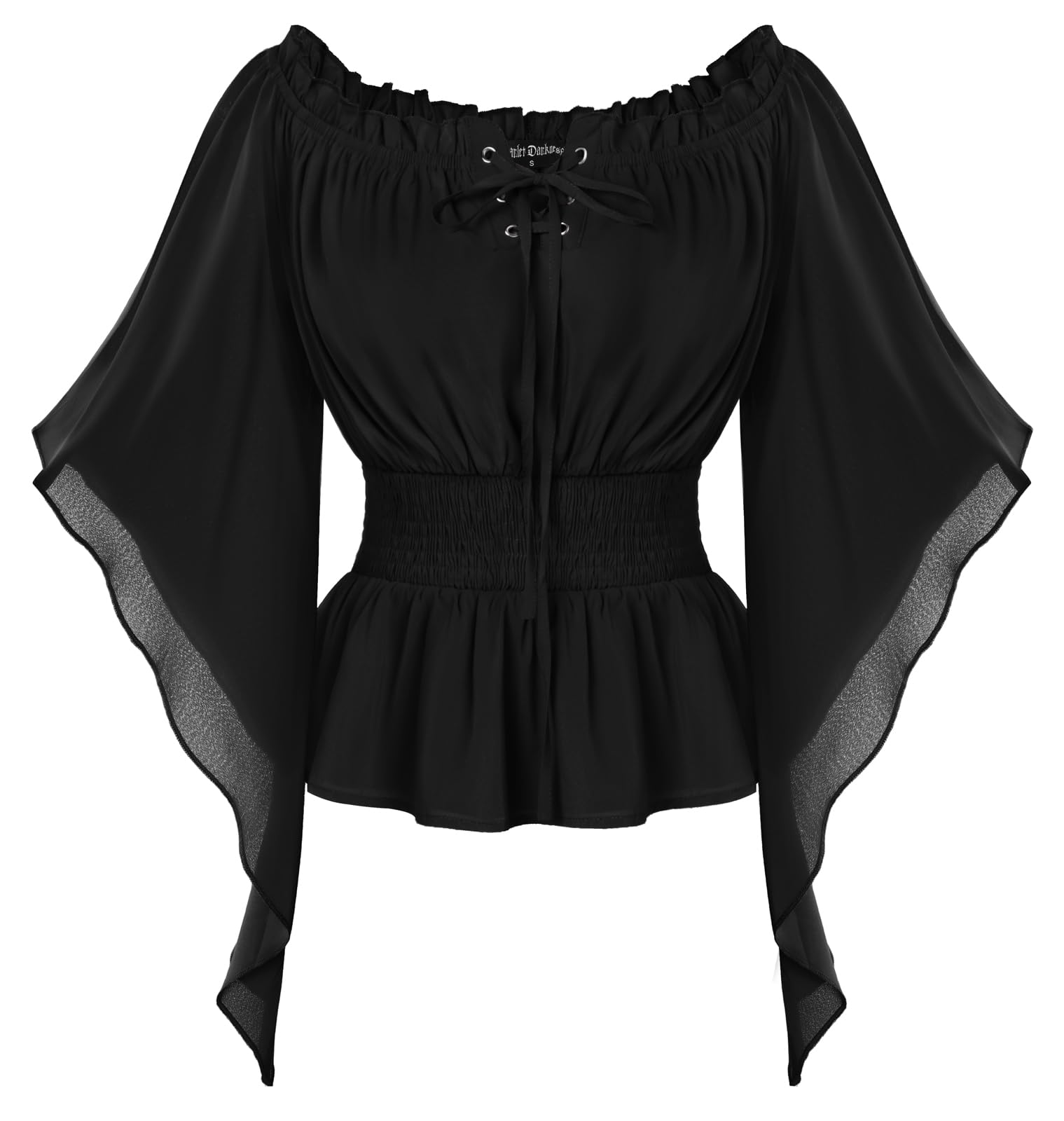 SCARLET DARKNESS Damen Renaissance Corsagenbluse Schulterfrei Lace Up Trachtenbluse