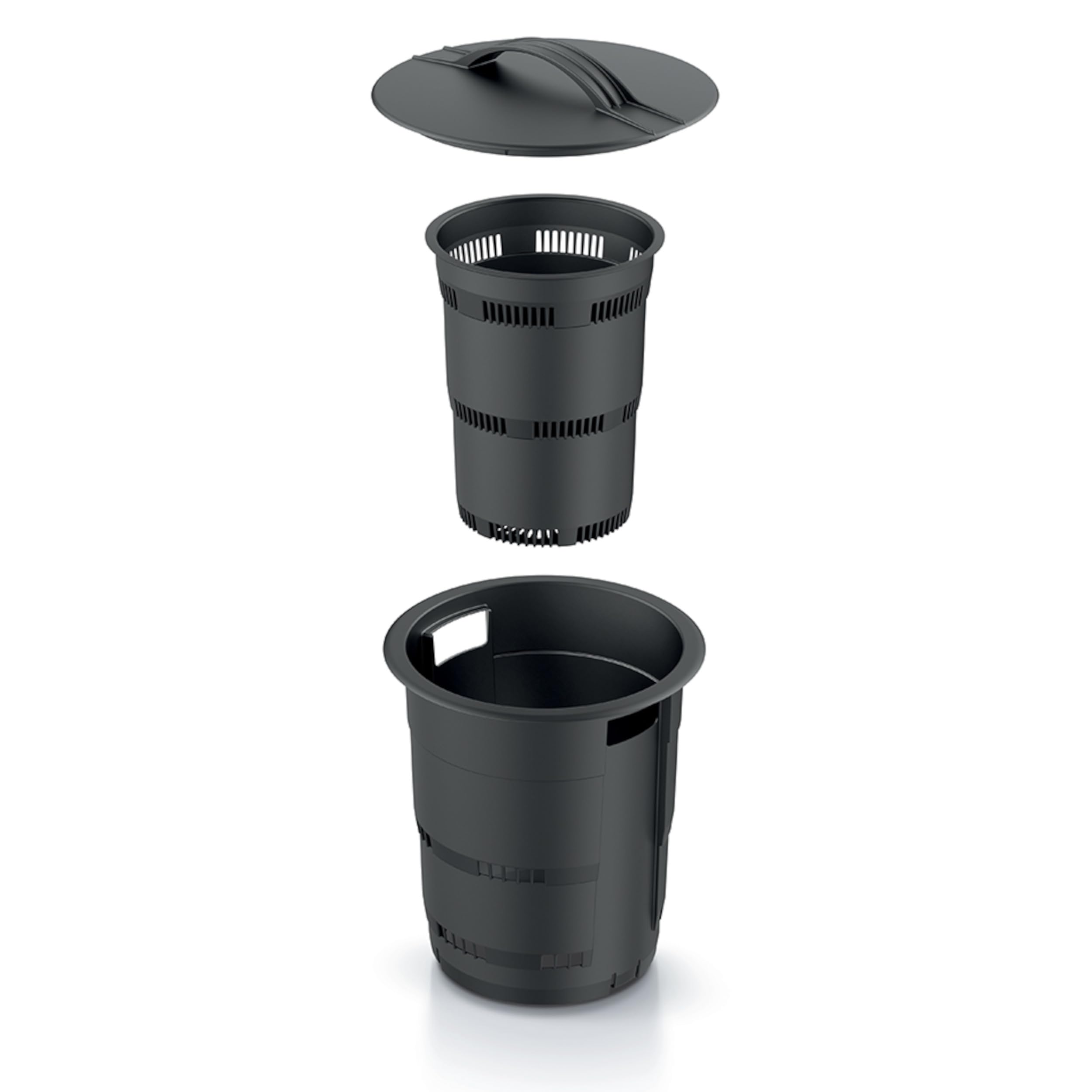 Kompostownik ogrodowy podziemny 11 l, antracyt, tworzywo sztuczne, wys. 53 cm, modułowy kosz na kompost, kosz na śmieci
