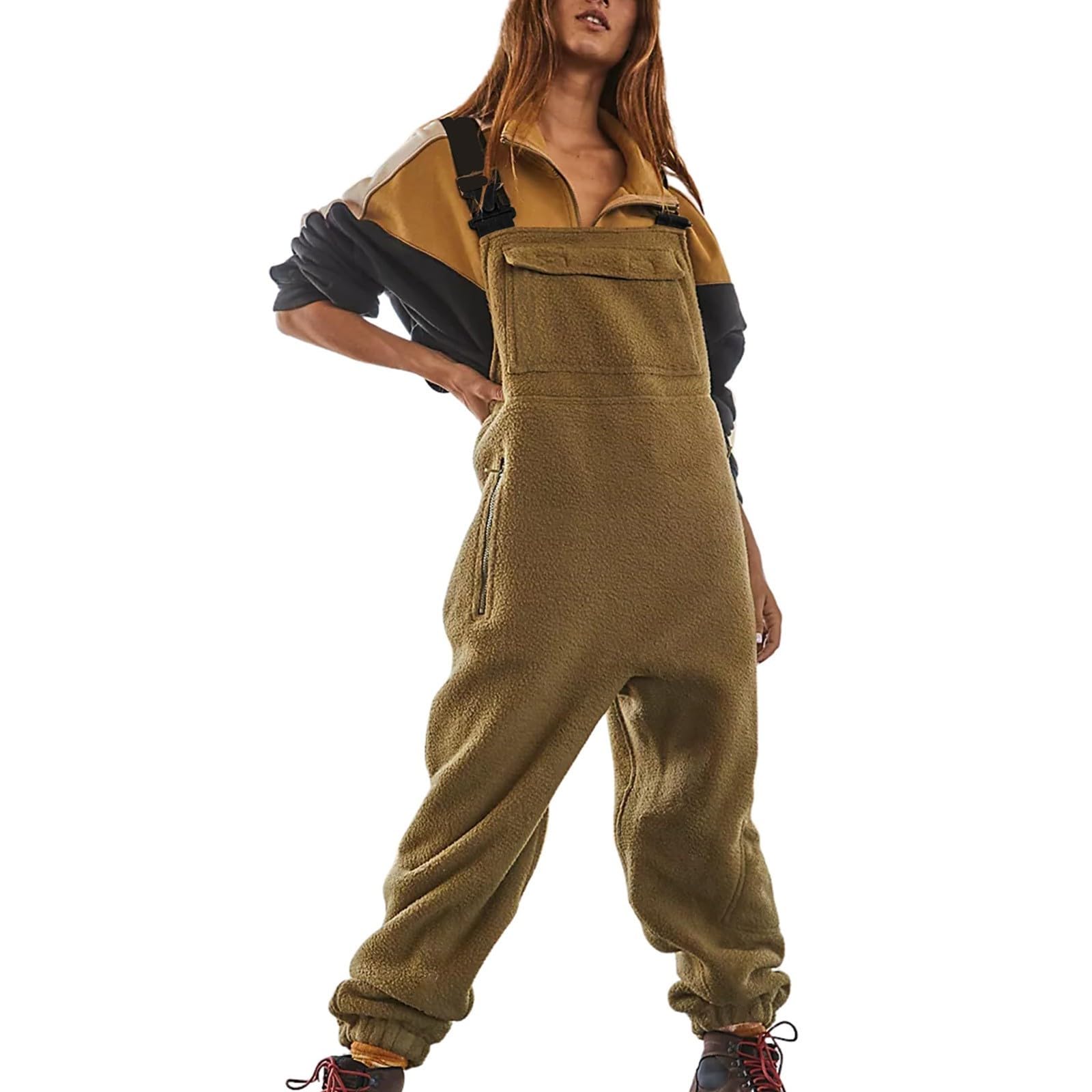 Tuta da donna casual – Salopette con tasche, pantaloni da lavoro in pile, calda tuta invernale senza maniche, tutina dritta, tutina casual