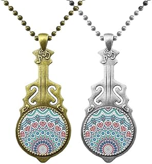 Impresión repetida tela azul colorido herat arte música guitarra colgante joyería collar colgante pareja