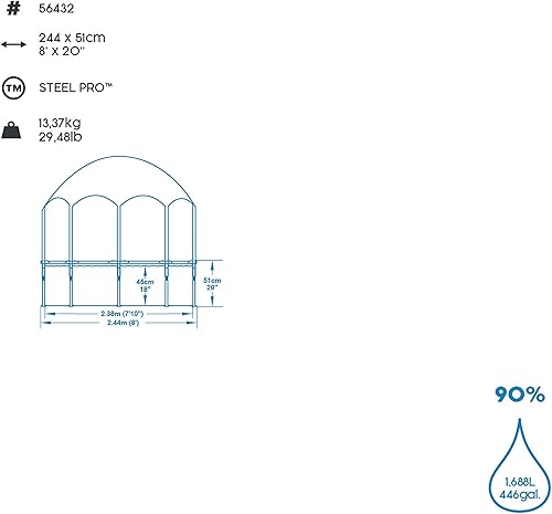 Miniatura 6 de H2OGO! - Piscina redonda para niños con marco de acero de 8 pies sobre el suelo con rociador de agua y toldo para sol, estampado de hojas tropicales