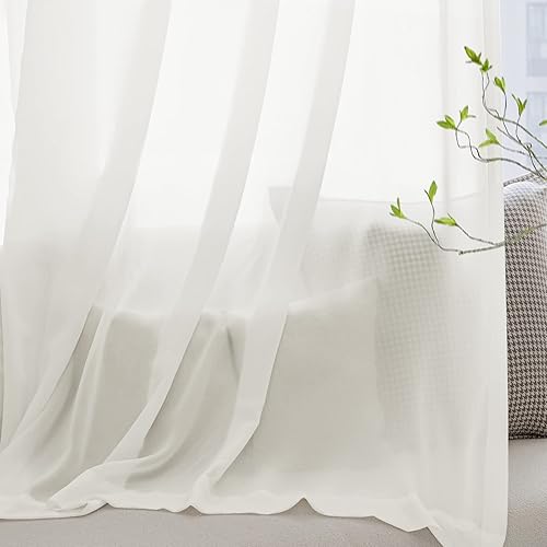 Miniatura 5 de BUHUA Cortinas traslúcidas blancas de 84 pulgadas de largo con bolsillo para barra, paneles de gasa de 55 x 84 pulgadas de largo para cocina,