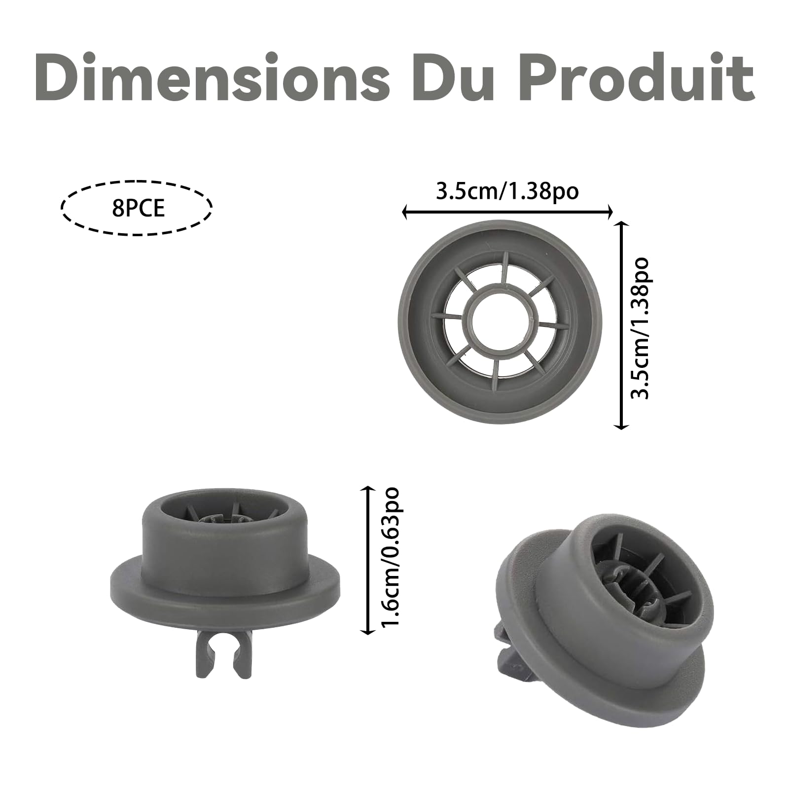 fKiZanthene Roulette Lave Vaisselle Lot de huit Roulettes Gris pour Panier de Lave Vaisselle Accessoires de Remplacement Adaptés à lInstallation et Réparation dans la Cuisine - 3