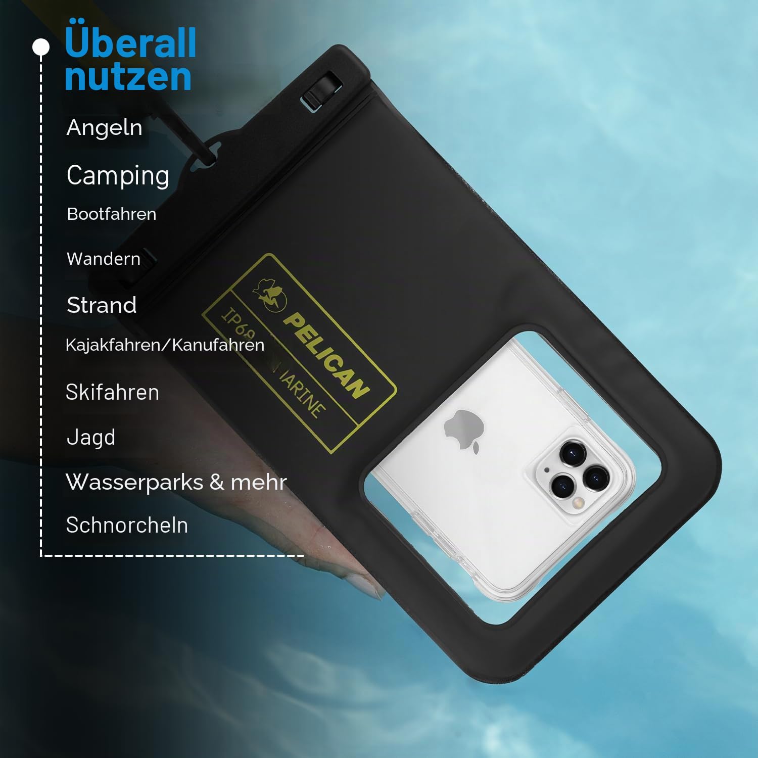 Pelican Marine IP68 wasserdichte Handyhülle XL-Größe schwimmend iPhone 15 Pro Max 14 Pro Max 13 Pro Max 12 S23 Ultra Pixel 8 abnehmbares Umhängeband
