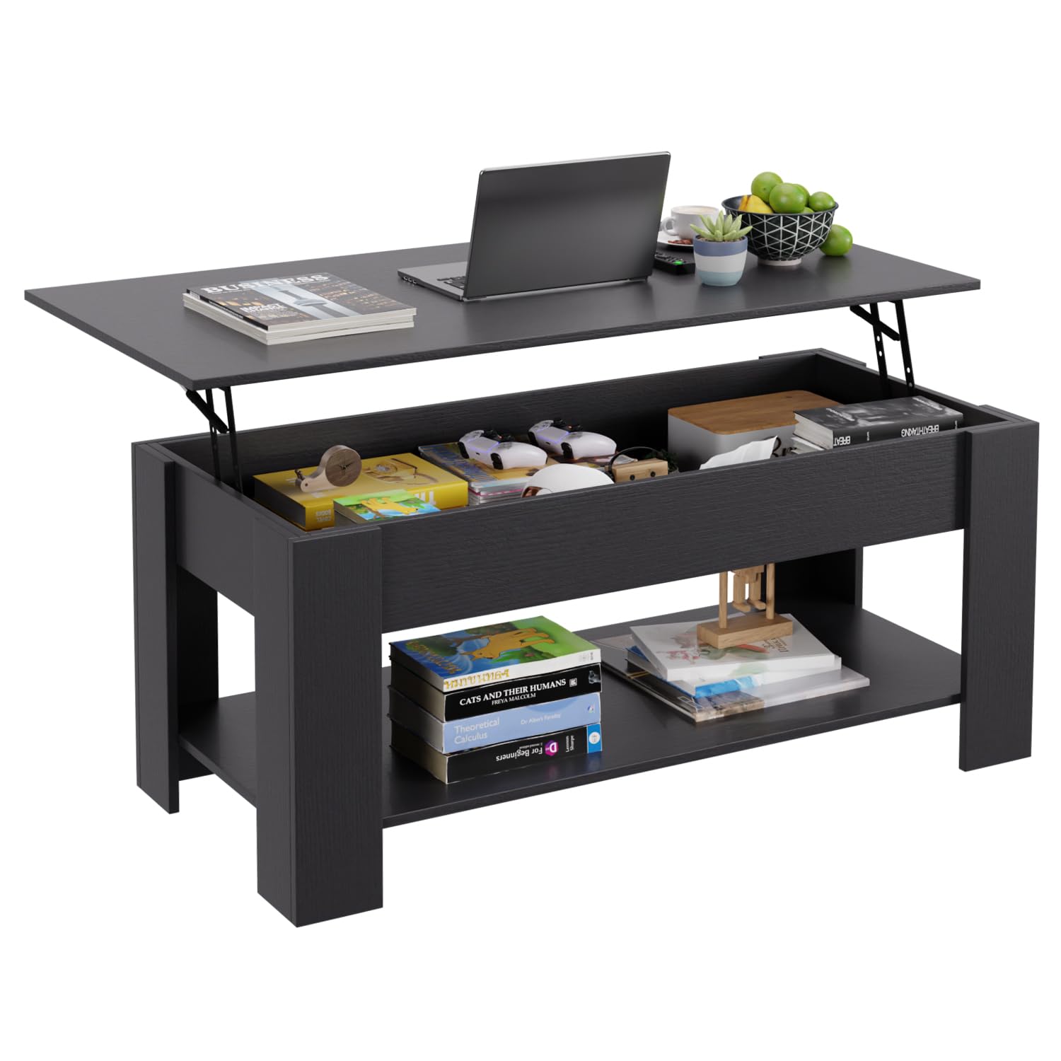 FDW Coffee Table Lift Top Coffee Table Coffee Table with Hidden Compartment and Storage Shelf for Living Room Reception Room 47.2in L,Black