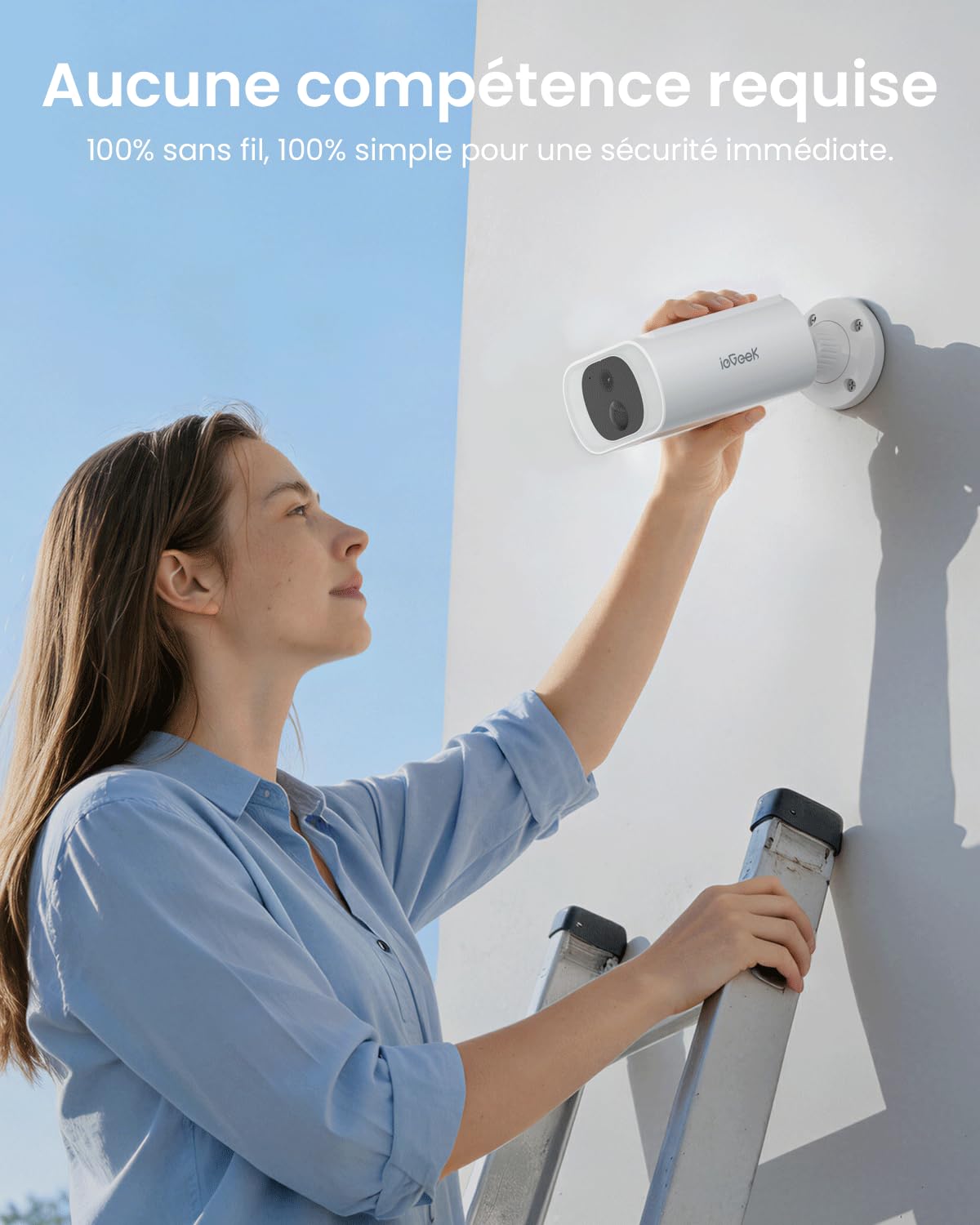 ieGeek Camera Surveillance WiFi Exterieure sans Fil Solaire - 2K Caméra avec Panneau Solaire Intégré, Batterie 5200mAh, Vision Nocturne Couleur, Détection IA, Alarme, Audio Bidirectionnel, IP66, S1