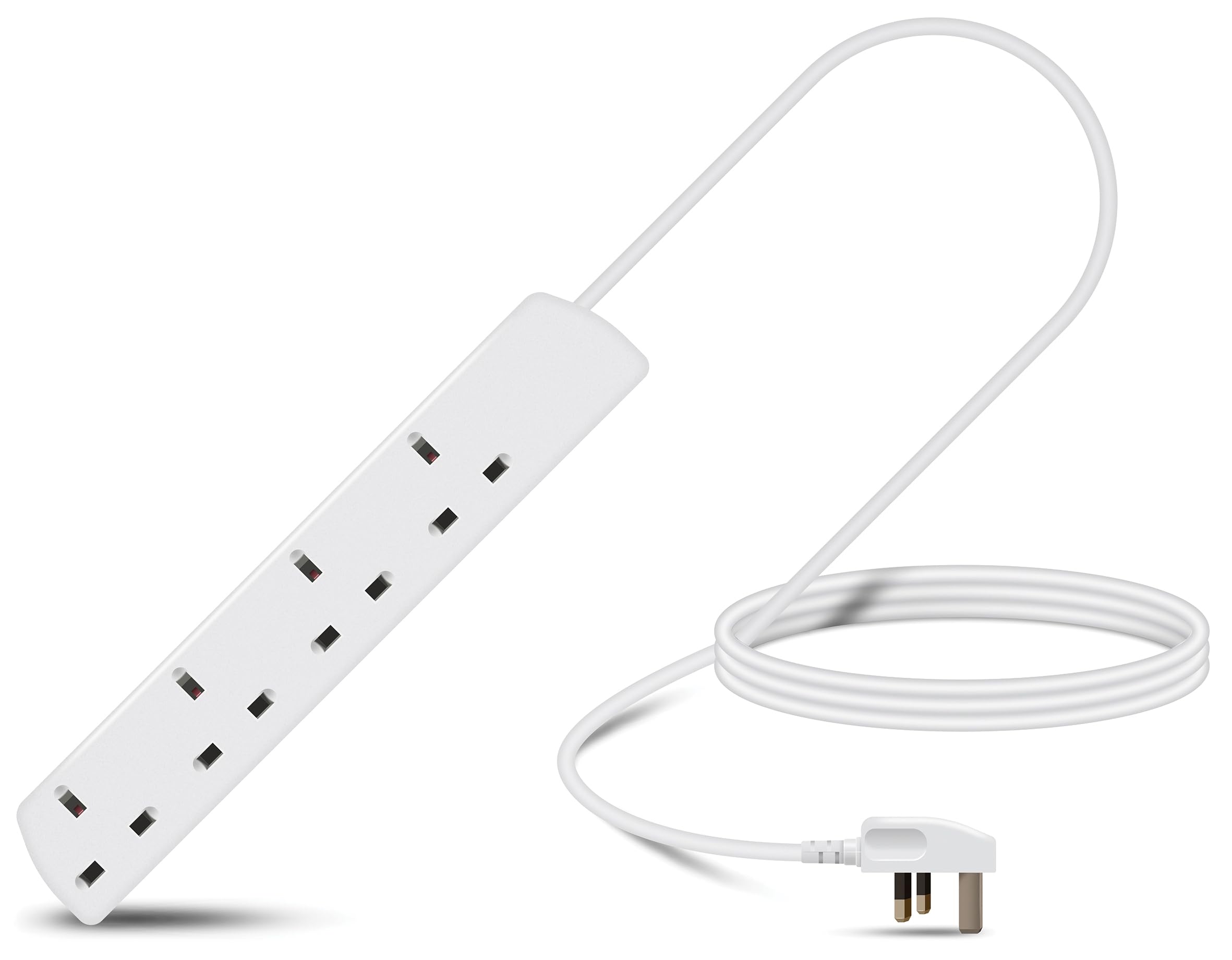 Eagle Four Gang Mains Power 13A Extension Socket to 13A UK Plug Lead Cable, British Standards BS1363 1m