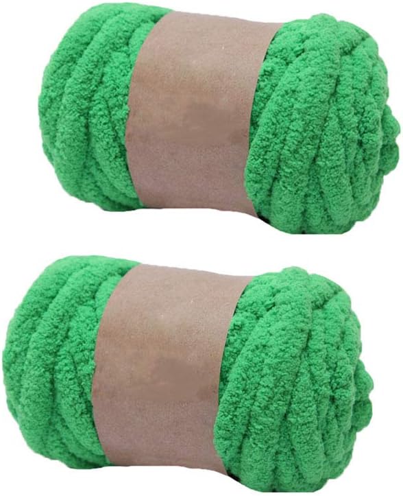 2Pack Grass Green Chunky Knit Chenille Yarn Bulky DIY Yarn Jumbo Fat