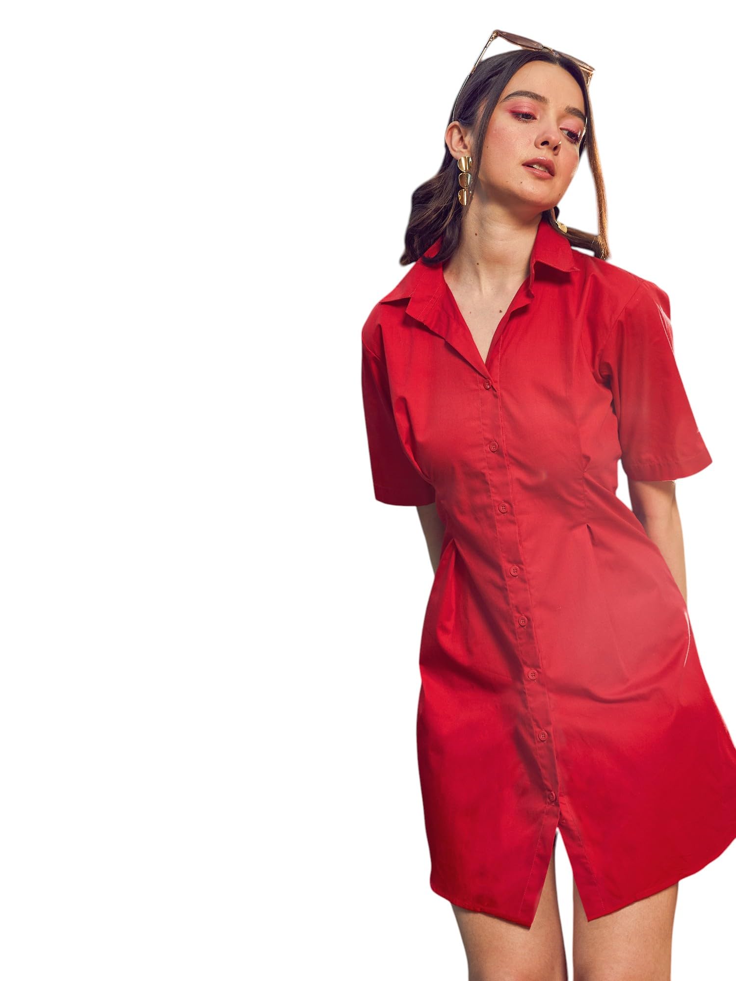 sassafras Women's Poplin Shirt Above The Knee Casual Dress-picture-15