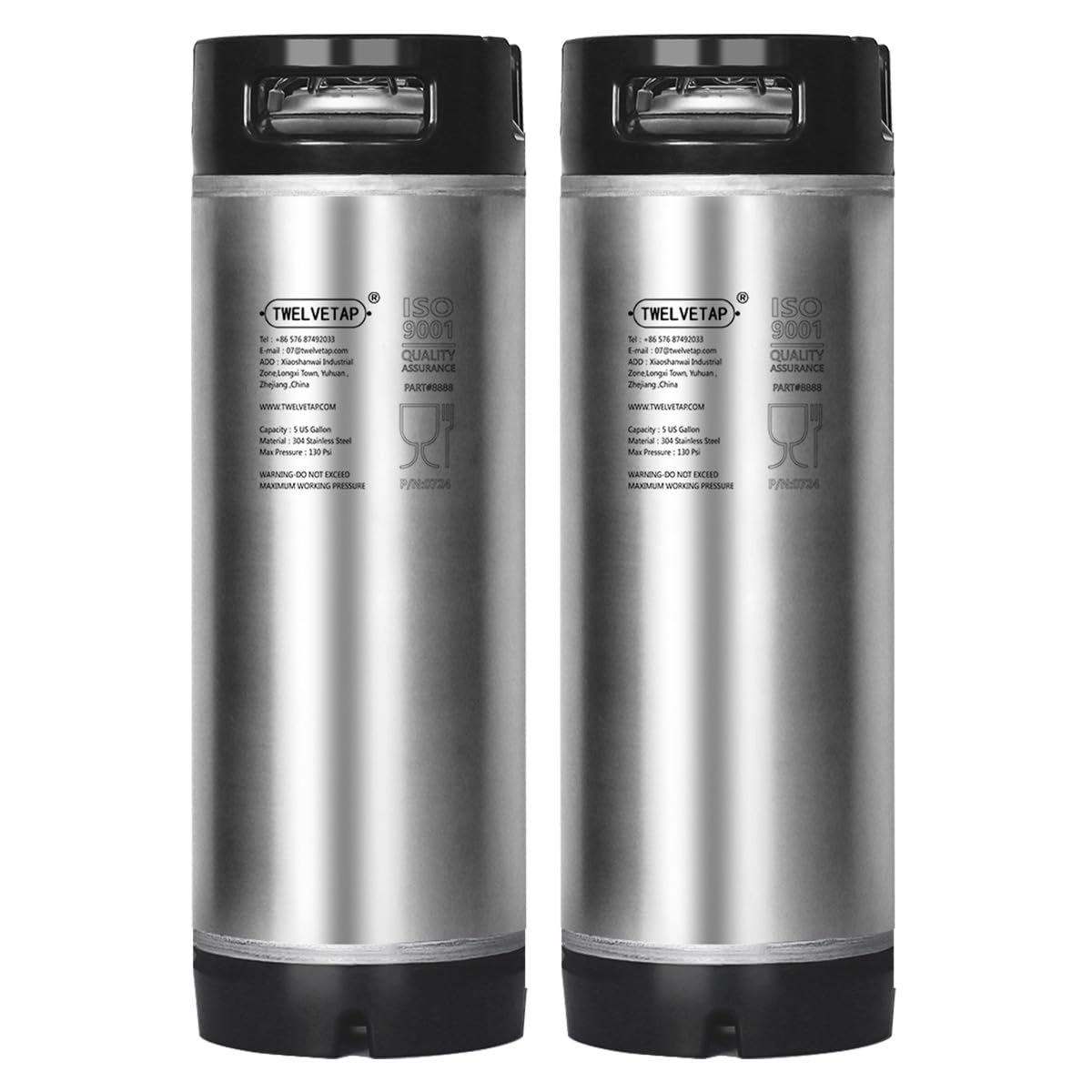 TWELVETAP 5 Gal Ball Lock Keg New Beer Keg Corny Tank 304 Stainless Steel Coke Syrup Milk Soda Barrel Rubber Handle Bucket Ball Lock Cornelius Style—2PCS