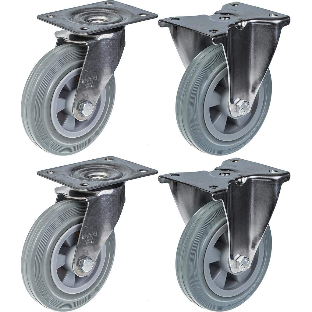 Roulettes en acier inoxydable de 160 mm (6 pouces) avec bandage gris, pivotantes et fixes, capacité de charge de 540 kg, lot de 4