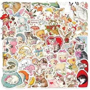 50 calcomanías estéticas para botellas de agua para laptop, álbumes de recortes, calcomanías de animales de oso, ovejas, conejo, rosa, coqueta, gato, coqueta, estética, rosa, preppy, calcomanías de