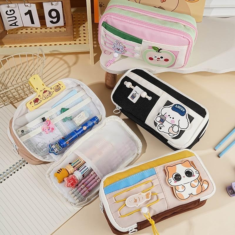 Image of Pencil Case Large Pencil Cases for Girls Boys Big Capacity Pencil Pouch with 3 Compartments School Stationary Office Aesthetic Pencil Pouch for School Kids College Students (Cute Dog)