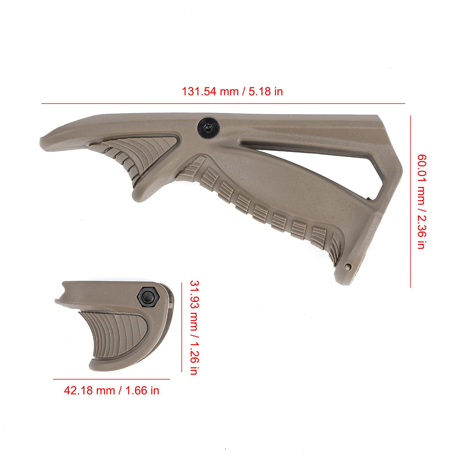 PTK e Vts Impugnatura Anteriore Angolata Tattica con Poggiapollice, Impugnatura Frontale per Sistema di Guida Picatinny da 20 mm (Abbronzatura)